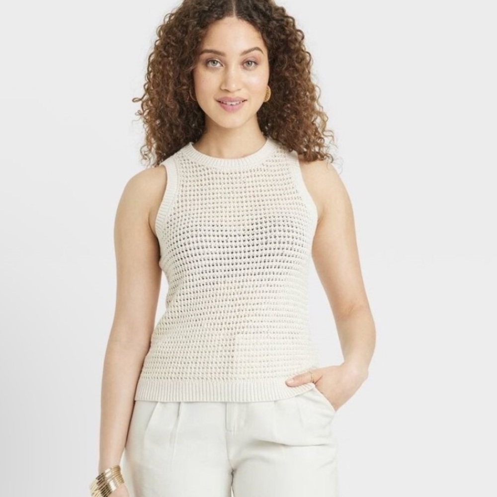A New Day - Elegant Cream Knit Sleeveless Top Size Small